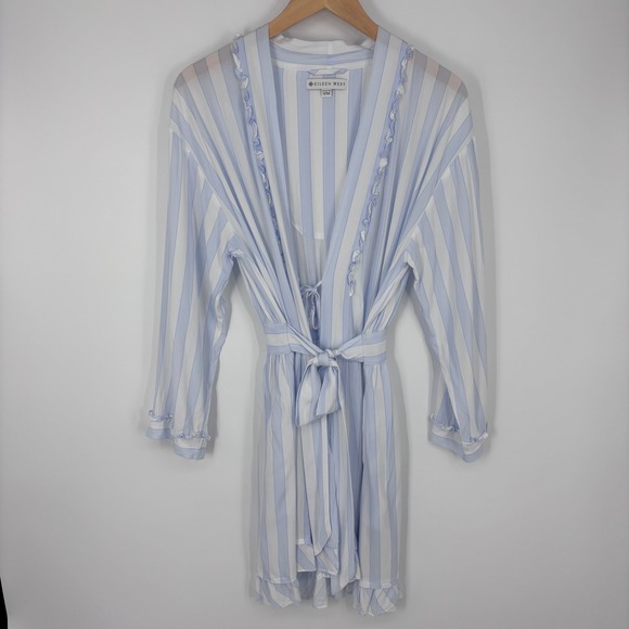 Eileen West Other - Eileen West Robe Womens S/M‎ Blue White Striped Ruffle Rayon Traditional Sleep